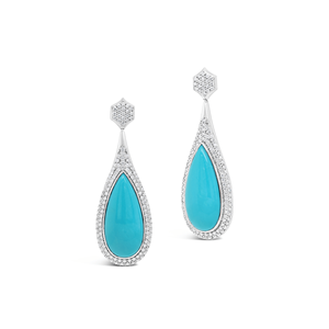 ต่างหูทองคำขาว 18K ประดับเพชรแล็บ 2.11 กะรัต และพลอยเทอร์ควอยซ์ทรงกลมเจียระไนแบบบริลเลียนท์ 14.58 กะรัต รุ่น Pillow Talk Sleeping Beauty สี D/E–VVS/VS - Product Image 3