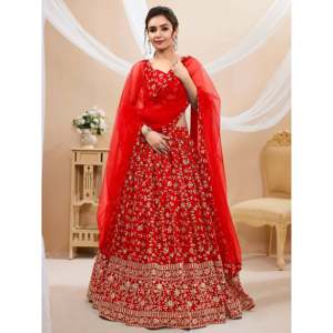 Red Embroidered Georgette <b>Wedding</b> Lehenga Choli - Product Image 5