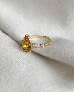 แหวนหมั้นเพชร CZ รูปทรงลูกแพร์ สีเหลือง ทอง 14K แหวนแต่งงานหรูหรา แหวนเจ้าสาว พลอยสีแฟนซี เครื่องประดับชั้นดี แหวนสั่งทำพิเศษสำหรับเธอ - Product Image 3