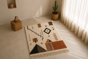 Custom Handmade Moroccan Geometric Tribal Wool <b>Rug</b> Hand Knotted <b>Boho</b> Area Carpet with Fringe for Living Room - Product Image 3