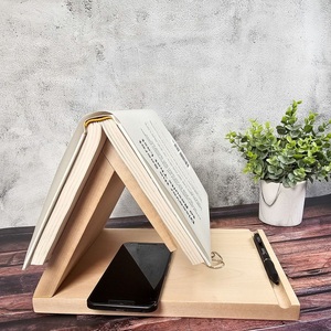 Wholesale Wood Triangle Book Holder Multifunctional Desktop Page Holder Organizer with Phone Stand <b>Pen</b> Groove Bedside Dock - Product Image 1