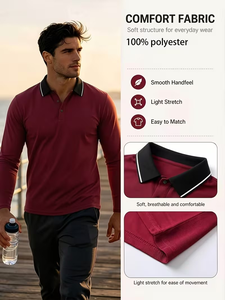 3pcs Men's Long Sleeved Polo Shirt Contrasting Collar Casual Business Golf Polo Shirt Soft and Smooth Knitted Fabric Exquisite - Product Image 3