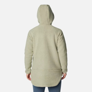 Women's Sage Green Zip Up Hooded <b>Sherpa</b> <b>Fleece</b> Jacket Long Coat - Product Image 2
