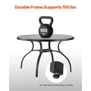 "47 Inch <b>Round</b> Metal <b>Patio</b> Dining <b>Table</b> with Slat Back & 1.5 Umbrella Hole for All Weather" - Product Image 4