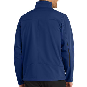 Chaqueta de hombre azul de softshell, cuello alto, cierre de cremallera, resistente al viento, informal, para otoño, corte regular, color sólido. - Product Image 6