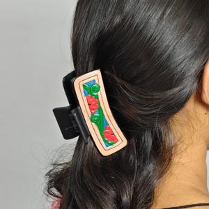Colorful Floral Pattern Plastic Hair <b>Clip</b> For Women's Fashion Accessories Fabric hair <b>clip</b> with gold embroidery - Product Image 3