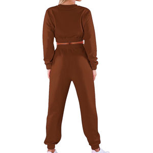 Ensemble sweat-shirt court et pantalon de jogging pour femme, ensemble décontracté deux pièces, tissu doux, coupe classique, tenue de rue quotidienne - Product Image 2