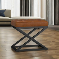 Pouf de rangement carré moderne et minimaliste en acier inoxydable léger pour la maison, l'appartement, la chambre et l'hôtel, en cuir