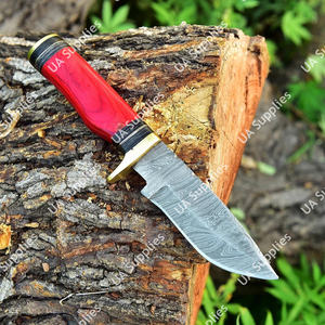 มีดสกินเนอร์เหล็กดามัสกัสงานฝีมือ ด้ามไม้ปักก้าเคลือบ สำหรับพกพา ตั้งแคมป์ ล่าสัตว์ ใช้ในยุทธวิธี คุณภาพพรีเมียม ราคาขายส่ง - Product Image 3