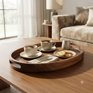 Handcrafted Wooden Serving Tray Large <b>Oval</b> <b>Coffee</b> Tea Breakfast Food Platter Decorative Tabletop Tray Home Restaurant Hotel Use - Product Image 5