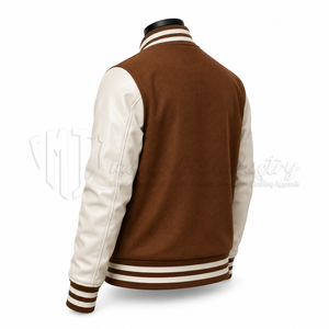 Chaqueta Varsity Personalizada de Lana Marrón con Mangas de Cuero PU Blanco, Resistente al Viento, Ecológica, Unisex, Diseño Invernal, Fabricante Mayorista OEM - Product Image 4