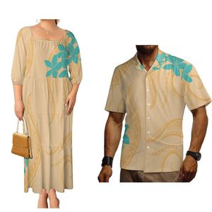 Clothing Manufacturers Custom Elegant Women Tiered <b>Dress</b> and Polynesian Gentlemen Men Shirt Pacific Island <b>Wedding</b> Couple Suit - Product Image 5