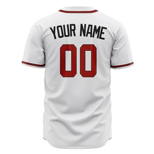 Custom Baseball Jersey White Red Trim Sublimated Print Team Name Number Button <b>Down</b> Unisex Adult Short Sleeve Moisture Wicking - Product Image 3