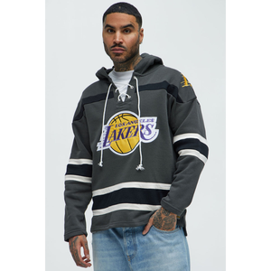 <span class=keywords><strong>Sweat</strong></span> à <span class=keywords><strong>capuche</strong></span> unisexe surdimensionné des <span class=keywords><strong>Lakers</strong></span>, design uni, en molleton de coton, décontracté, avec logo brodé sur le devant, poche, pour l'hiver - Product Image 2