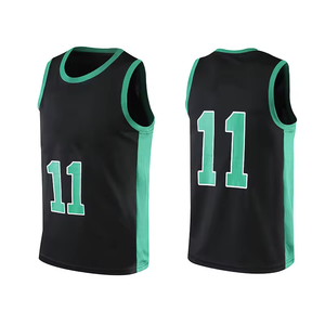 Maillot de basket personnalisé noir et vert en mesh sans manches, numéro 11, impression sublimée, unisexe, adulte, vêtements de sport respirants - Product Image 1