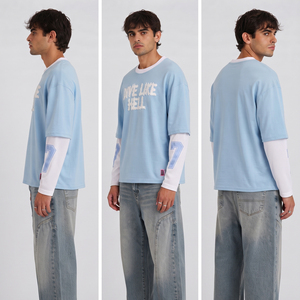 เสื้อยืดแขนยาวโอเวอร์ไซส์ผ้าคอตตอนโพลีเอสเตอร์ 100% แขนสองชั้น เสื้อยืดผู้ชายแบบสั่งพิมพ์ลาย เสื้อถักแขนตาข่าย - Product Image 6