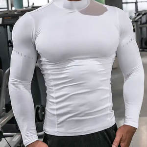Vente en gros de t-shirts de compression pour hommes personnalisés, à séchage rapide, col rond, manches longues, haut de sport respirant - Product Image 3