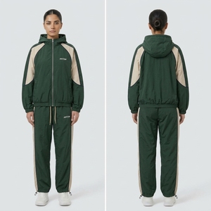 Wholesale Custom Logo Tracksuit <b>Men</b> Women 2 Piece Set Color Block Hooded <b>Track</b> <b>Jacket</b> Jogger Pants Sportswear Running Suits - Product Image 1