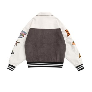 Chaqueta Varsity Sta Rmd Azul con Parches de Mezclilla, Estilo Preppy con Bordes Deshilachados, para Hombre, Cuello Camisero, Ropa de Otoño - Product Image 6
