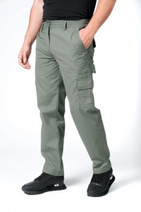 Pantalon cargo en toile pour homme, taille élastique, coupe décontractée, 100% coton, délavage foncé, style décontracté uni, respirant, écologique - Product Image 4