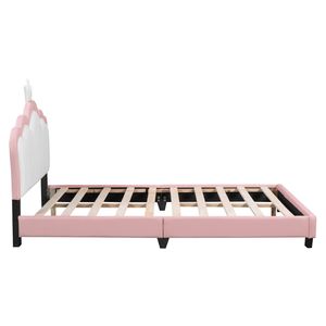 Letto Principessa Imbottito Bianco + Rosa con Testiera e Pediera a Corona, Elegante Design a Piattaforma - Product Image 5