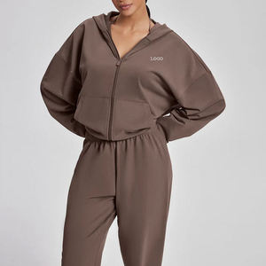 Sweat-shirt à capuche entièrement zippé marron pour femme, en molleton épais de qualité supérieure, coupe décontractée, vêtement de détente et de sport - Product Image 1