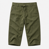 Pantalones Capri Casuales de Tres Cuartos para Hombre, de Algodón Twill, Cintura Alta con Cordón, Pantalones Cortos para Primavera y Playa, Sostenibles