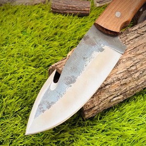 Cuchillo de Camping Hecho a Mano de Acero al Carbono con Punta Caída, Mango de Madera Recto, Funda de Cuero de Grado Industrial, ODM/OEM/OBM Disponible - Product Image 3