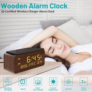 Sveglia Digitale in Legno con Luminosità Regolabile, Ricarica Wireless, Modalità Giorno/Lunghilata, Orologio da Tavolo Intelligente - Product Image 4