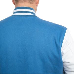 Veste universitaire pour homme OEM avec broderie en chenille et manches en cuir, veste bomber universitaire de baseball pour homme - Product Image 5