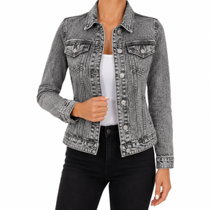 Chaqueta de mezclilla sostenible personalizada 2026 para mujer, estilo casual, de lana, para otoño, moda urbana, abrigo con botones, venta al por mayor, OEM - Product Image 5
