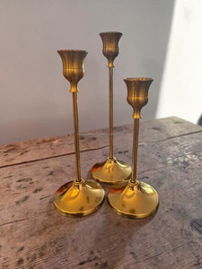 Premium 3-Piece Gold Tulip <b>Candlestick</b> Set • Slim Stem Graduated Banquet Taper Stand - Product Image 6