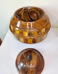 Bol à fondue en bois fait main avec doublure en acier inoxydable, écologique, résistant à la chaleur, pour servir la soupe, finition naturelle, base en bois - Product Image 6