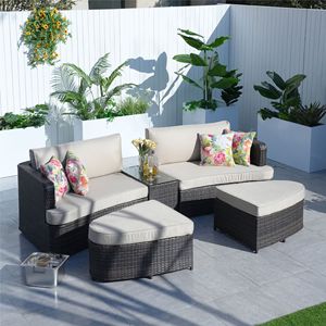 Set di mobili da giardino in vimini da 5 pezzi Set di lettini da giardino e divano divano letto con caratteristiche di protezione solare - Product Image 2