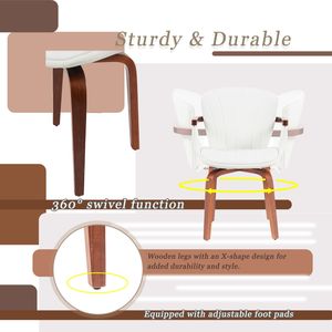 Juego de 2 Sillas de Comedor Giratorias de Madera Curvada Estilo Moderno de Mediados de Siglo, Sillas de Acento con Cuero PU Prensado en Caliente Blanco - Product Image 3