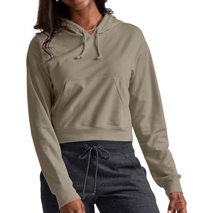 Solid Color Women Casual Fashion Crop Top Hoodies Custom Embroidery Logo Casual Women's Pullover Long Sleeve Cropped Hoodie - Product Image 4