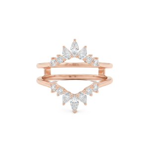 แหวนแต่งงานแบบซ้อนกัน ดีไซน์เชฟรอนโค้ง ทำจากทองคำแท้ 18K ประดับเพชรทรงมาร์คีส์และทรงกลมจากแล็บ พร้อมเพชร DEF Color VS VVS Clarity - Product Image 2