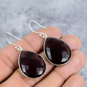 925 <b>Sterling</b> <b>Silver</b> Garnet Gemstone Bezel Handcrafted Dangle Earrings Trendy for Women Everyday Wear Party Gift - Product Image 4