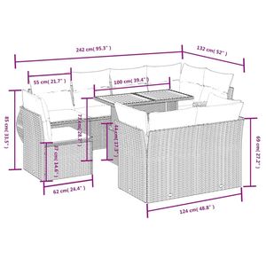 Ensemble de canapé de jardin en rotin PE gris 9 pièces avec accoudoirs réglables, confort et style - Product Image 3