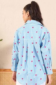 เสื้อเชิ้ตผ้าเรยอนพิมพ์ลายสำหรับผู้หญิง ความยาวระดับสะโพก ลำลอง ติดกระดุม แขนยาว ทรงปกติ ลายหัวใจ เสื้อเชิ้ตทันสมัยสวมใส่สบาย - Product Image 2