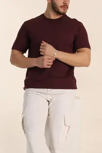 T-shirt à manches courtes pour homme, col rond, couleur unie, coupe classique, en jersey de coton, décontracté - Product Image 2