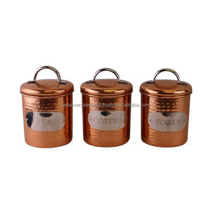 Ensemble de récipients en cuivre martelé de qualité supérieure de 3 pièces avec poignées de couvercle en acier pour le café, le sucre et le thé disponibles dans divers modèles et tailles - Product Image 2