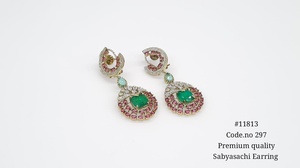 Boucles d'oreilles pendantes vintage en zircon cubique coloré, plaquées laiton, style Mehandi, pour mariage et fête, pour femmes - Product Image 3