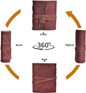 Handmade Deckle Edge Leather <b>Journal</b> 200 <b>Blank</b> Pages Book Shadows Planner Scrapbook Sewing Binding Hardcover Gift Red Brown 6x4 - Product Image 2