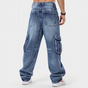 Jean cargo en denim pour homme, coupe ample, en coton délavé, poids moyen, décontracté, pour le printemps - Product Image 2