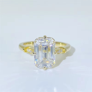 CONCEPTION 925 Sterling <b>Silver</b> Wedding Engagement <b>Rings</b> <b>Emerald</b> Cut Diamond <b>Ring</b> D Color VVS Moissanite <b>Ring</b> For Womens - Product Image 1