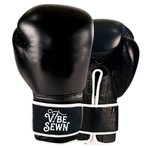 Vente flash : Gants de boxe à lacets de haute qualité à prix bas, gants de compétition en cuir noir, personnalisables, fabrication OEM. - Product Image 2