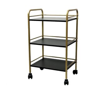 3 Tier Premium Metal Rolling Cart with <b>Wheels</b> | Black & Gold Utility Storage <b>Trolley</b> <b>for</b> Kitchen, Bathroom & Office - Product Image 1