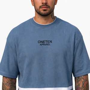 ONETEN APPAREL Conjunto de Dos Piezas para Hombre, Camiseta de Manga Corta con Cuello Redondo Azul Grisáceo y Pantalones Cortos con Ribete en Contraste - Product Image 5