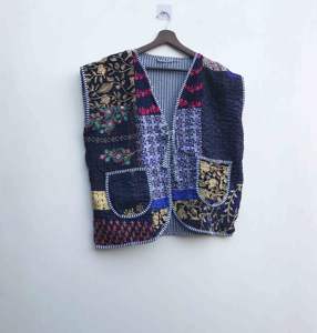 Gilet vintage ethnique bohème en coton Kantha Khambadi fait main pour femme, veste indienne en coton Kantha Khambadi, gilet bohème - Product Image 2